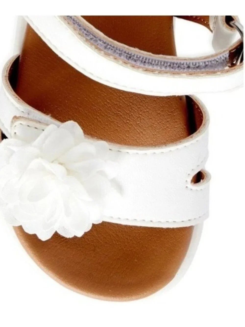 Wonder Nation Infant Size 6 Girls Chiffon Flower Sandals White Dual Closure